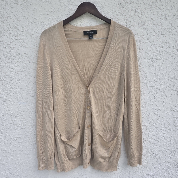 St. John Beige Lightweight Button Front Cardigan Sweater Women’s Size M - Picture 1 of 8